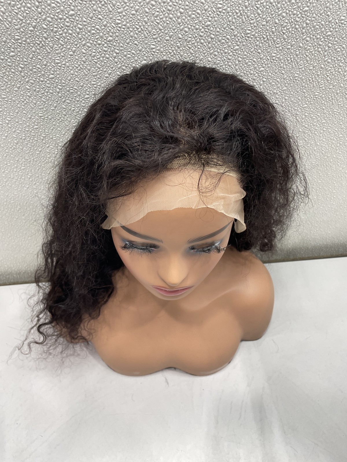 Natural Black Deep Wave Human Hair Blend 13×4 Lace Front 180% Density Wig, 16″