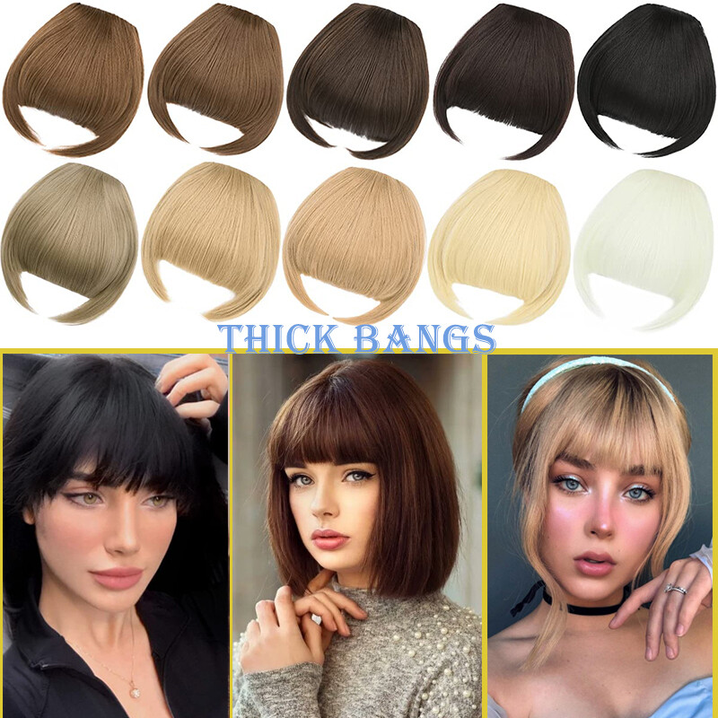 US Thin Air Neat Wispy Bangs Neat Fringe Hairpiece Clip in Front False Hairpiece