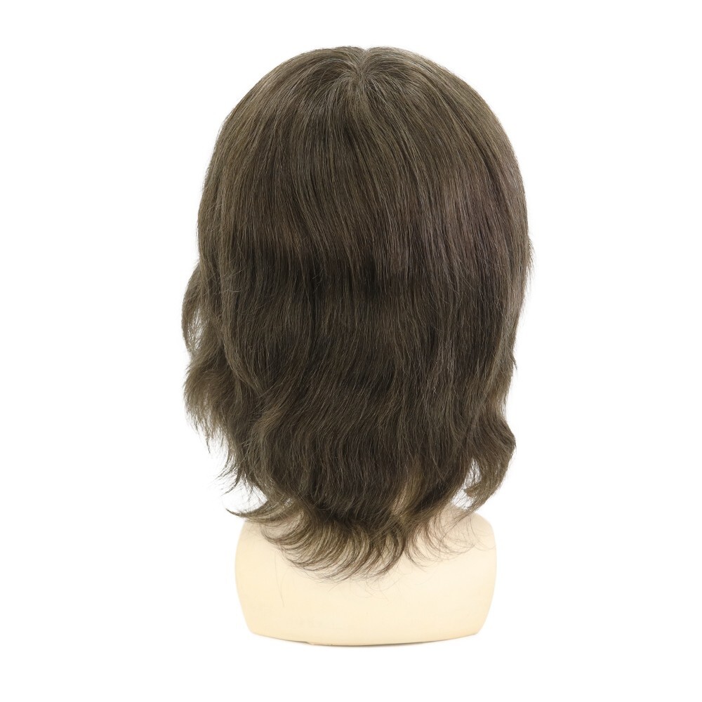 Full Head Wig French Lace Poly Skin Human Hair Wig Medium Size Brown Hair 6” #5