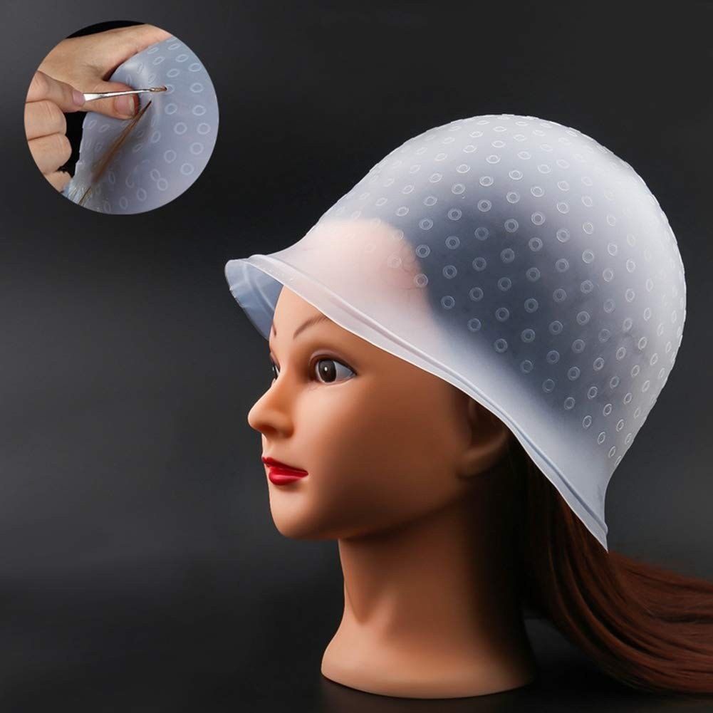 Hair Coloring Highlighting Cap, 2 Pieces Silicone Highlight Cap Pull Through Cap