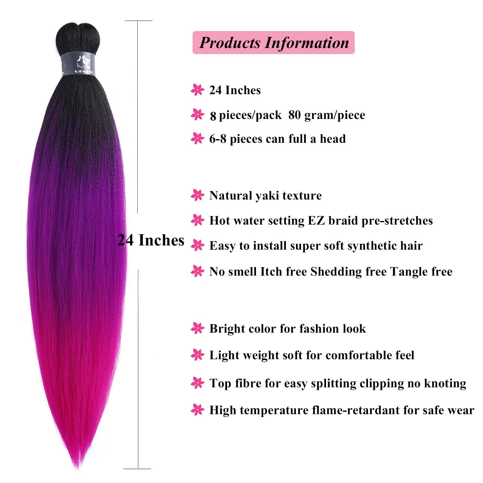 Upruyo Purple Pink Ombre Braiding Hair Pre Stretched Knotless Pink Prestretched