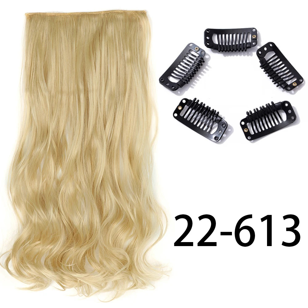 Synthetic Long Straight Clip In Hair Extension 5 Clips Heat Resistant Blonde