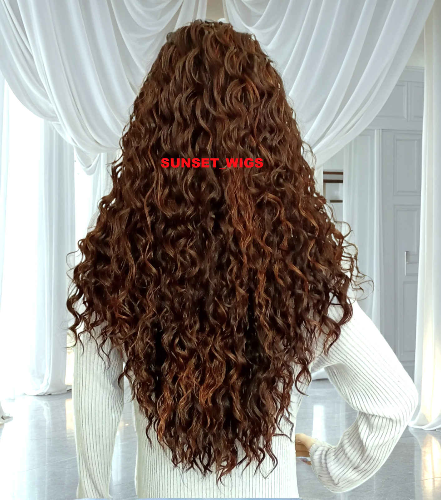 34″ LACE FRONT WIG LONG CURLY LAYERED BROWN AUBURN MIX #P4.27.30 HEAT OK NWT