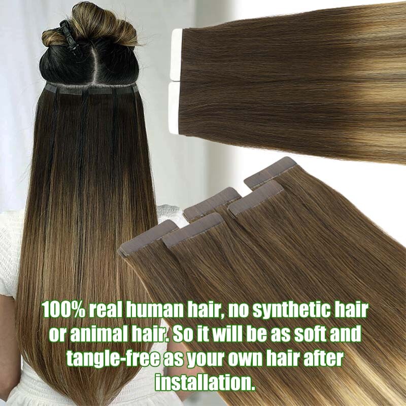 Tape In Stick 100% Remy 8A Human Hair Extensions Full Head Skin Weft Thick Long