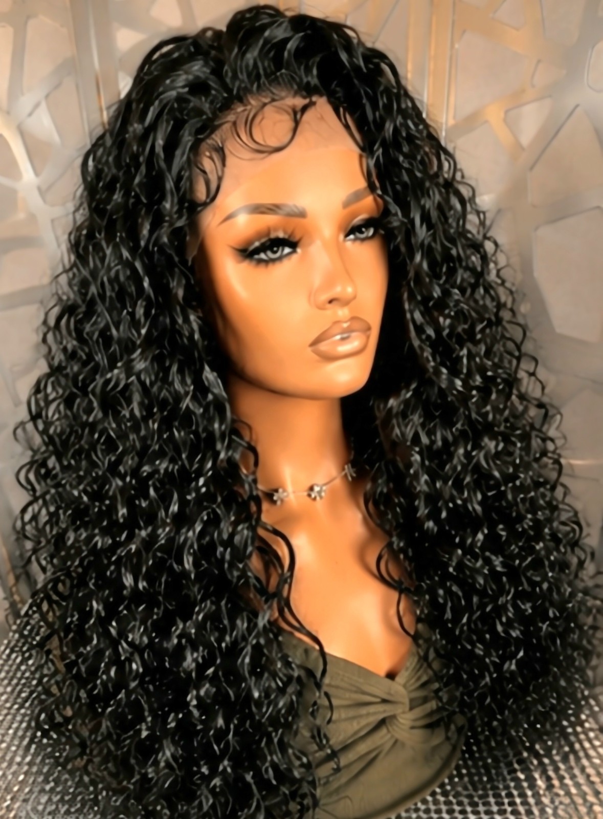 Black Curly Lace Front Wig Human Blend, 13×6 Glueless Wig, Full Density Long Wig