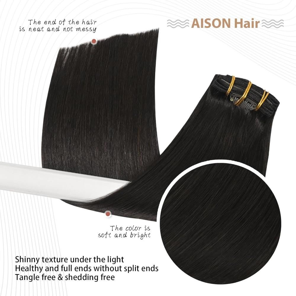 Aison Dark Brown Clip in Hair Extensions Real Human Hair 70G Remy Human Hair
