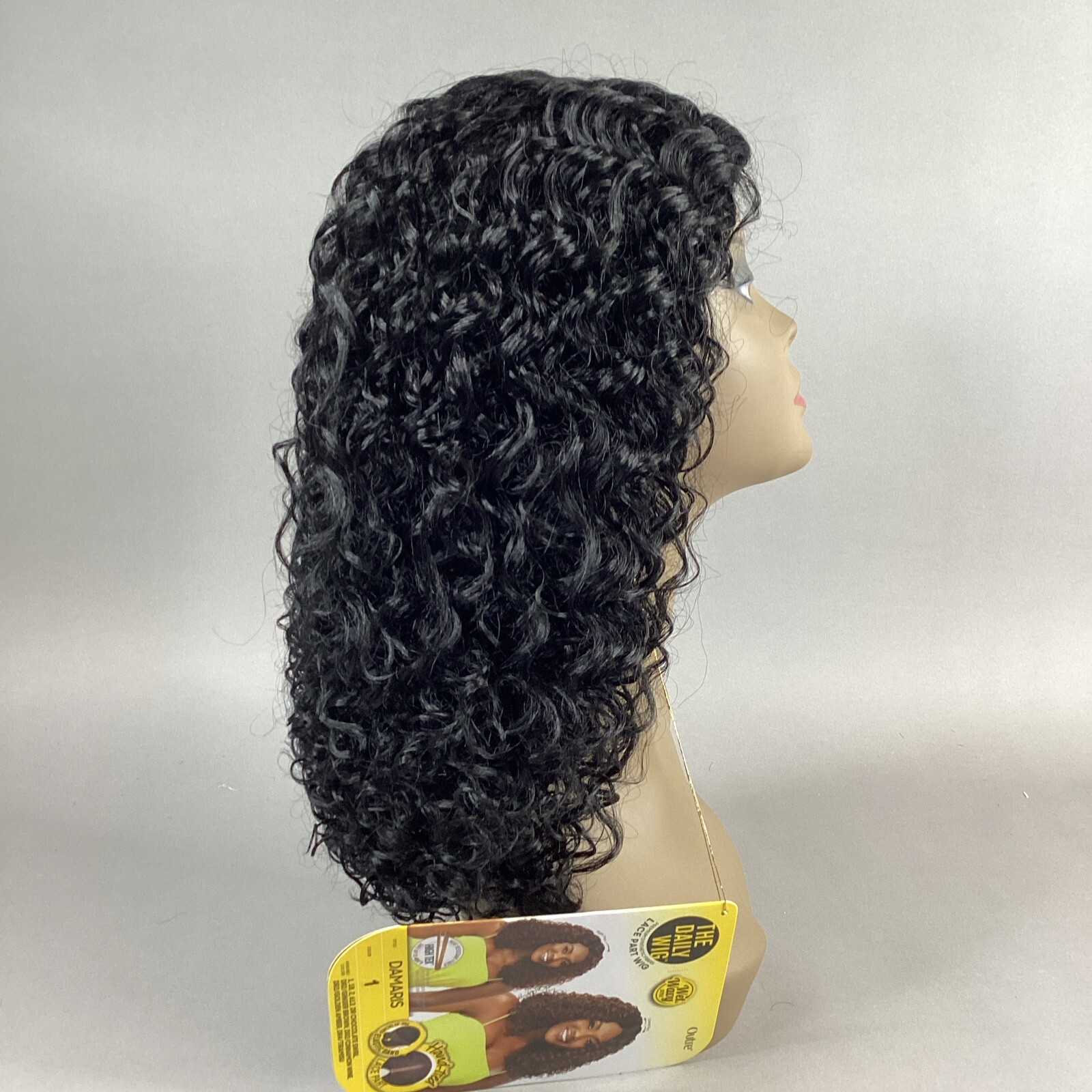 Damaris Long Curly #1 Jet Black Premium Synthetic Lace Part Wig