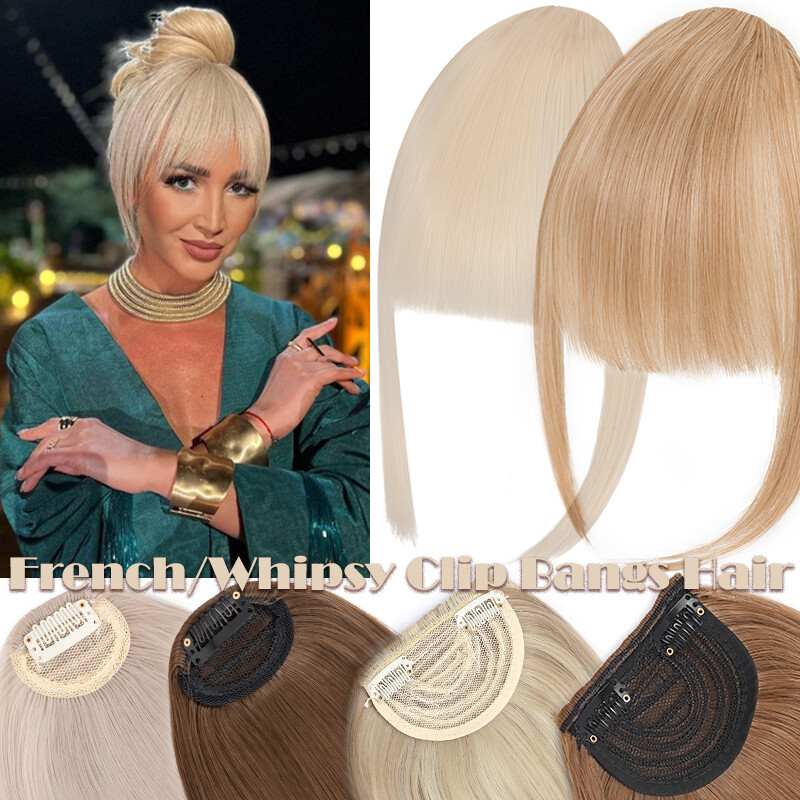 US Real Thick Bangs Clip in Front Fringe 100% Natural Hair Extension French Grey
