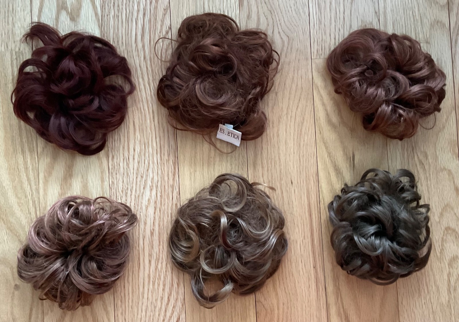 Lot of 6 Hair Scrunchies Red Brown Dark Ash Blond Synthetic Full Sz