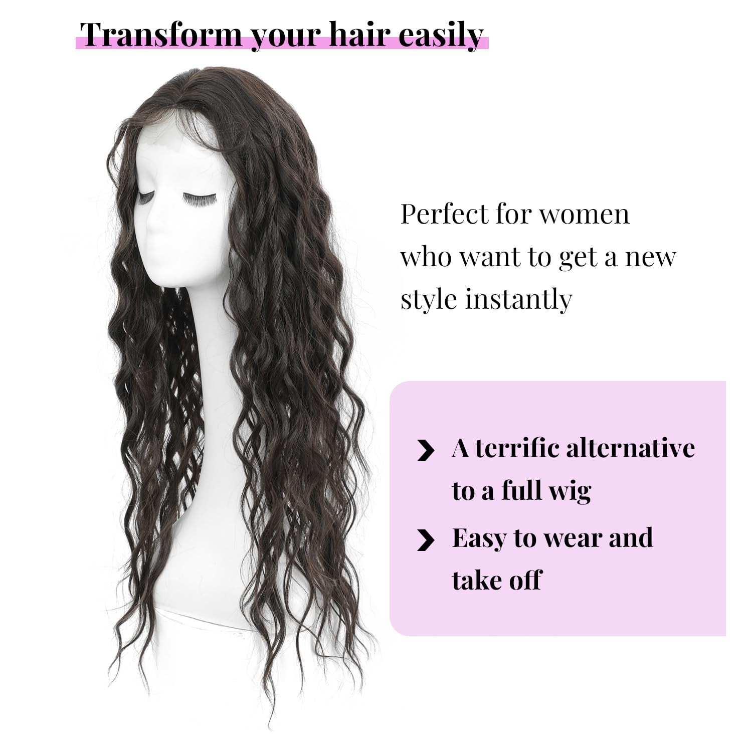 Molefi Curly Hair Topper 26Inch Long Wavy Hair Toppers Bangs For Women