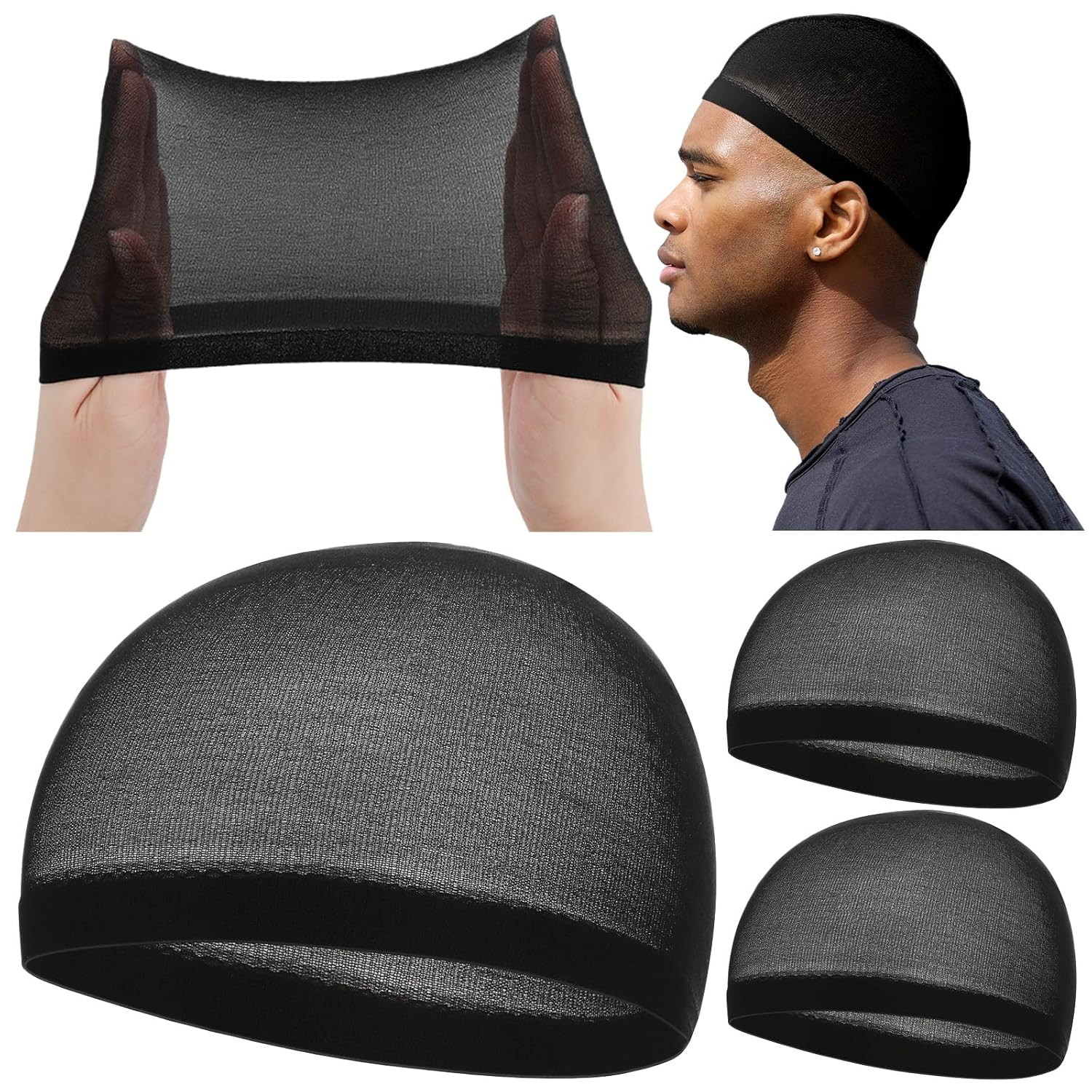 3 Pcs Stocking Wave Cap for Men Adult Stretchy Nylon Skull Wave Lightweight Bean