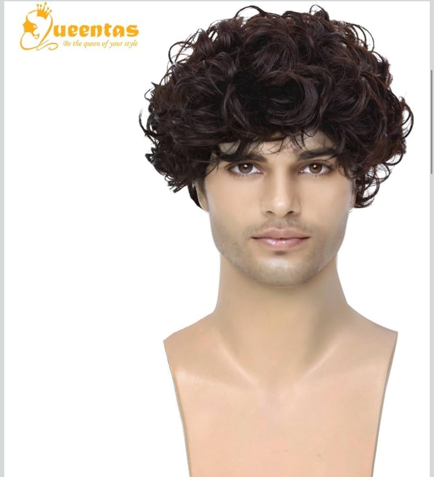 QUEENTAS Brown Men Wig Short Curly Hair Wig for Men Synthetic wig