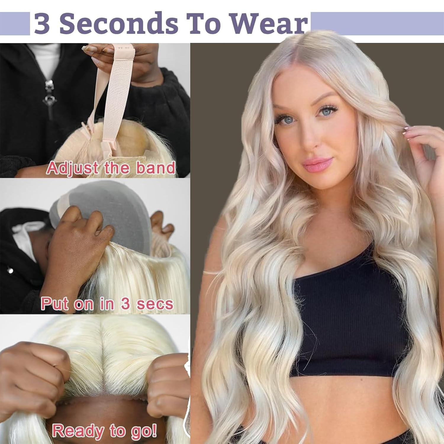 100 % HUMAN HAIR BODY WAVE LACE FRONT WIGS PLATIUM 22′