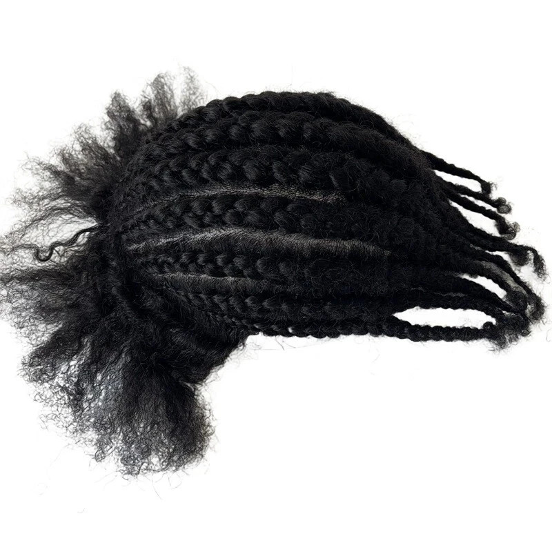 100%Human Hair Replacement Cornrow Braids Unit 8×10 Full PU Toupee for Men