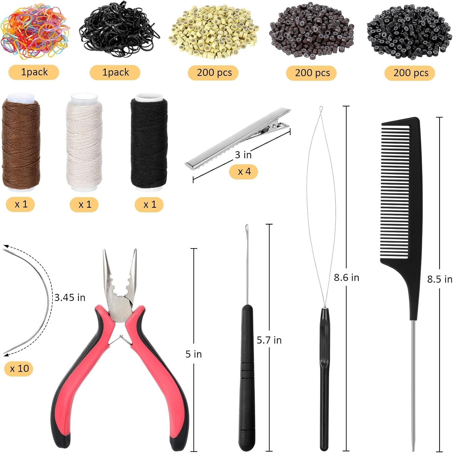 Hair Extension Tools Kit, 600 Silicone Lined Micro Rings, 1 Plier, 2 Hook Nee…