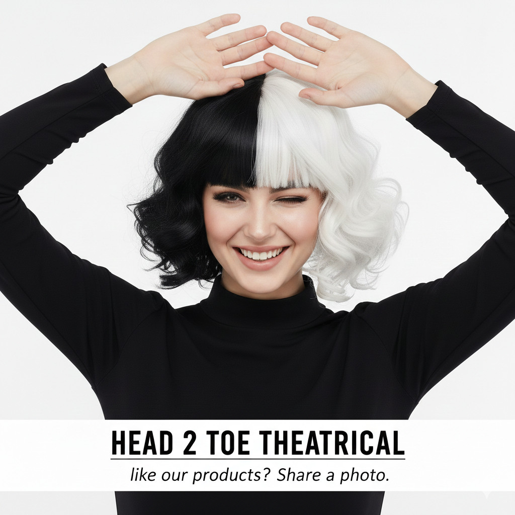 H2T Short Half Black White Wig wavy bangs cosplay stage teen girl woman costume