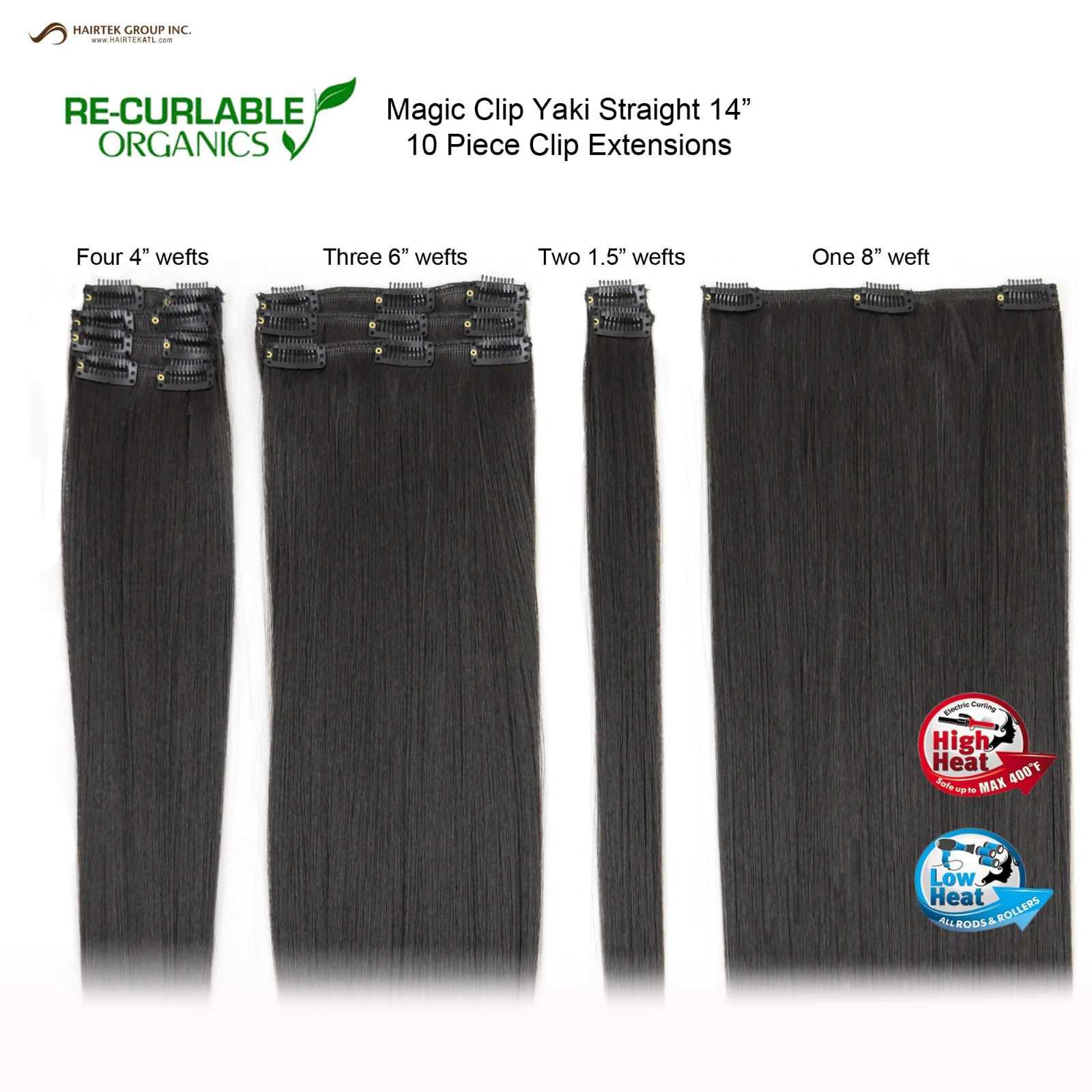 Recurlable Human Hair Mix Blend CLIP ON IN Extensions 10 pc – Yaki Straight 18″