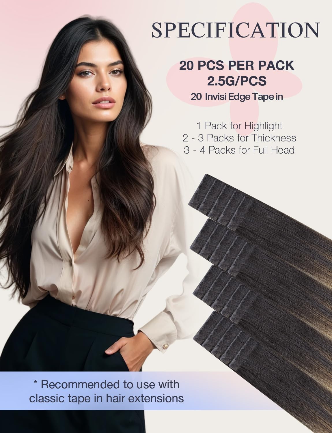 Doores Invisi Edge Human Hair Tape In Extensions 18 Inch Dark Brown To Dirty