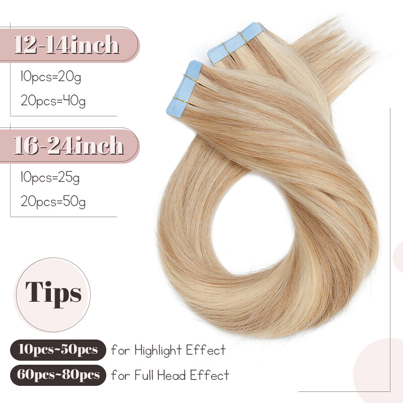 Invisible Tape in Real Human Remy Hair Extensions Skin Weft Blonde Russian Hair