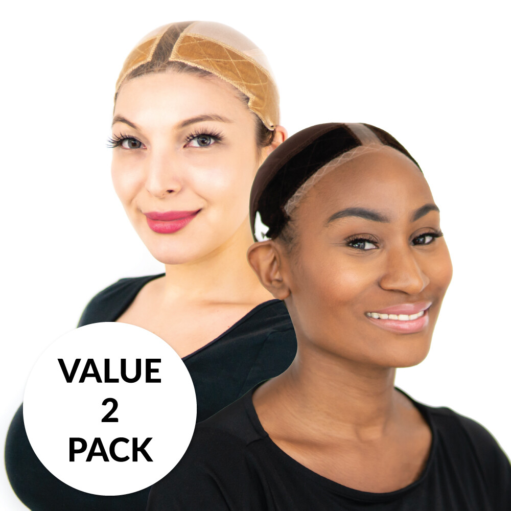 Milano Collection 2 Pack Lace GripCap 2-in-1 Lace Wig Grip Band Plus Wig Cap