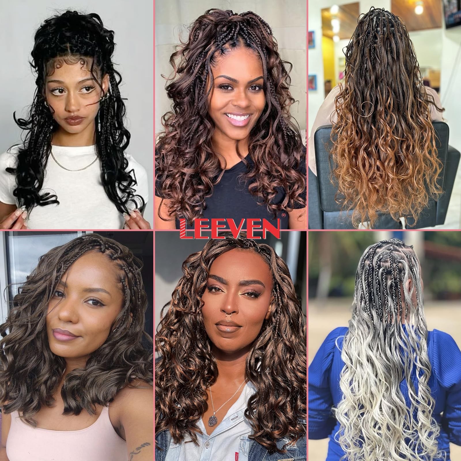 Leeven Boho French Curl Crochet Braids 14 Inch 8 Packs Black Pre Looped Curly