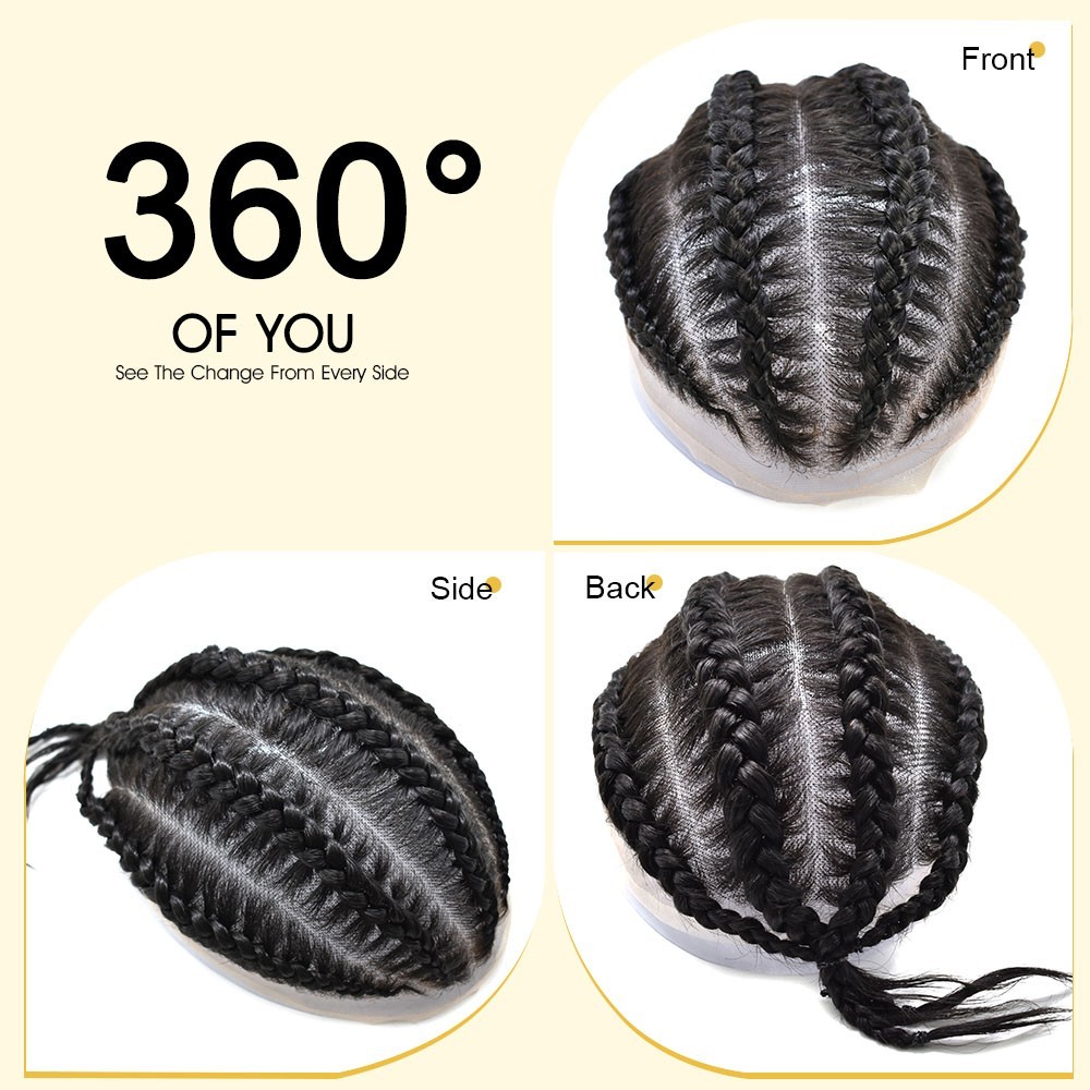 Cornrow Braids Toupee for Men Hairpiece Box Braided Mens Hair Unit Male Braiding