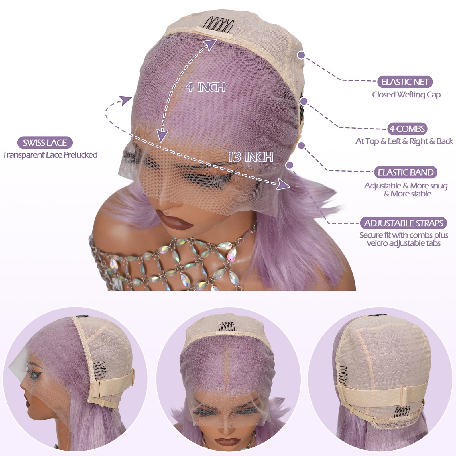 Bestvivid Lilac Bob Lace Front Wigs Human Hair 10 Inch Colored Bob Wig Human