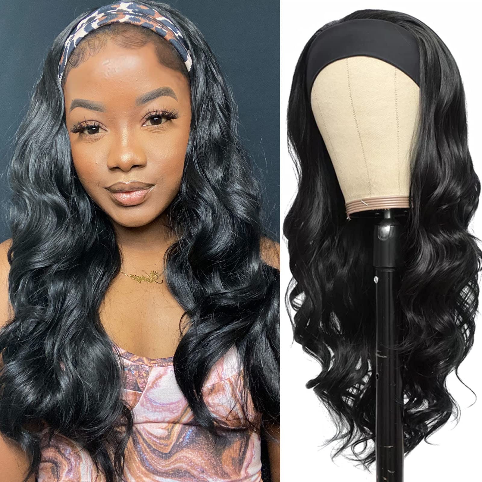 Glueless Headband Wig Long Black Body Wave Headband Wigs for Black Women 26inch