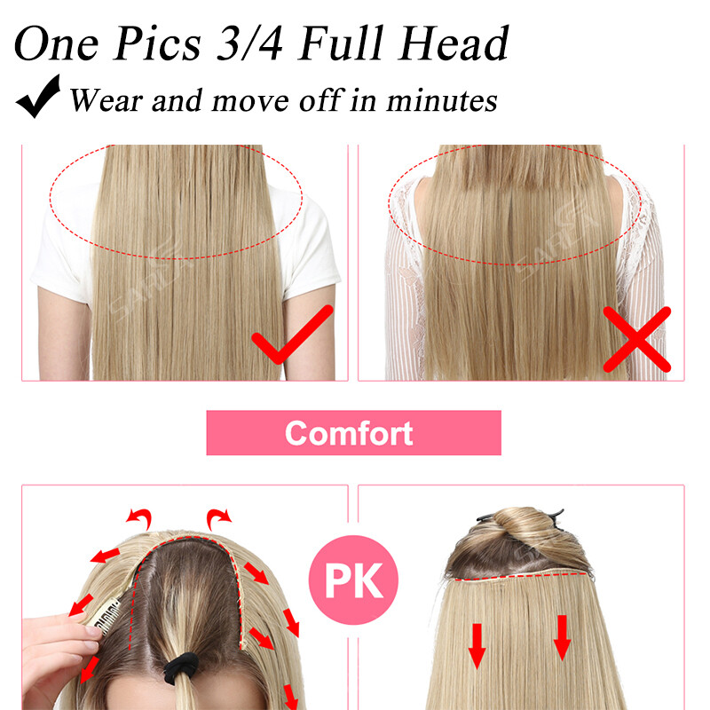 Real THICK Clips in One Piece Hair Extensions As Human Curly Blonde Hairpiece US