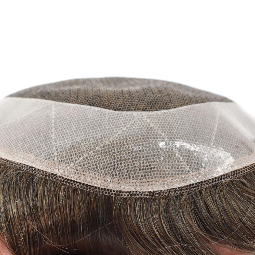 French Lace Front Mens Toupee Lace Hairpiece Poly Hair Replacement PU Around Wig