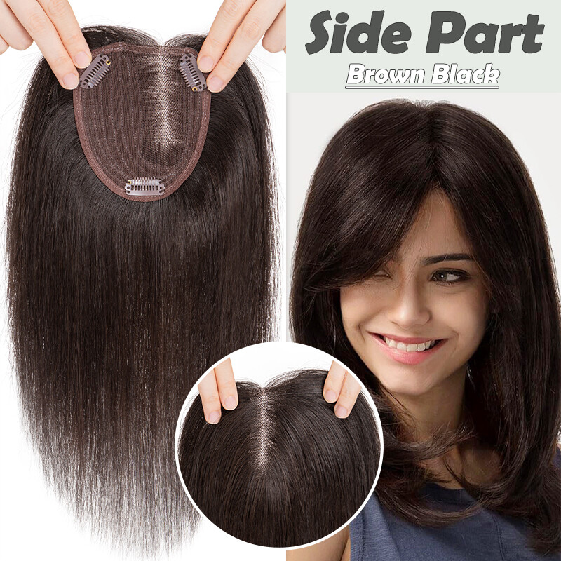 100% Real Human Hair Clip in Hairpiece Topper Top Toupee for Women Thinning Hair