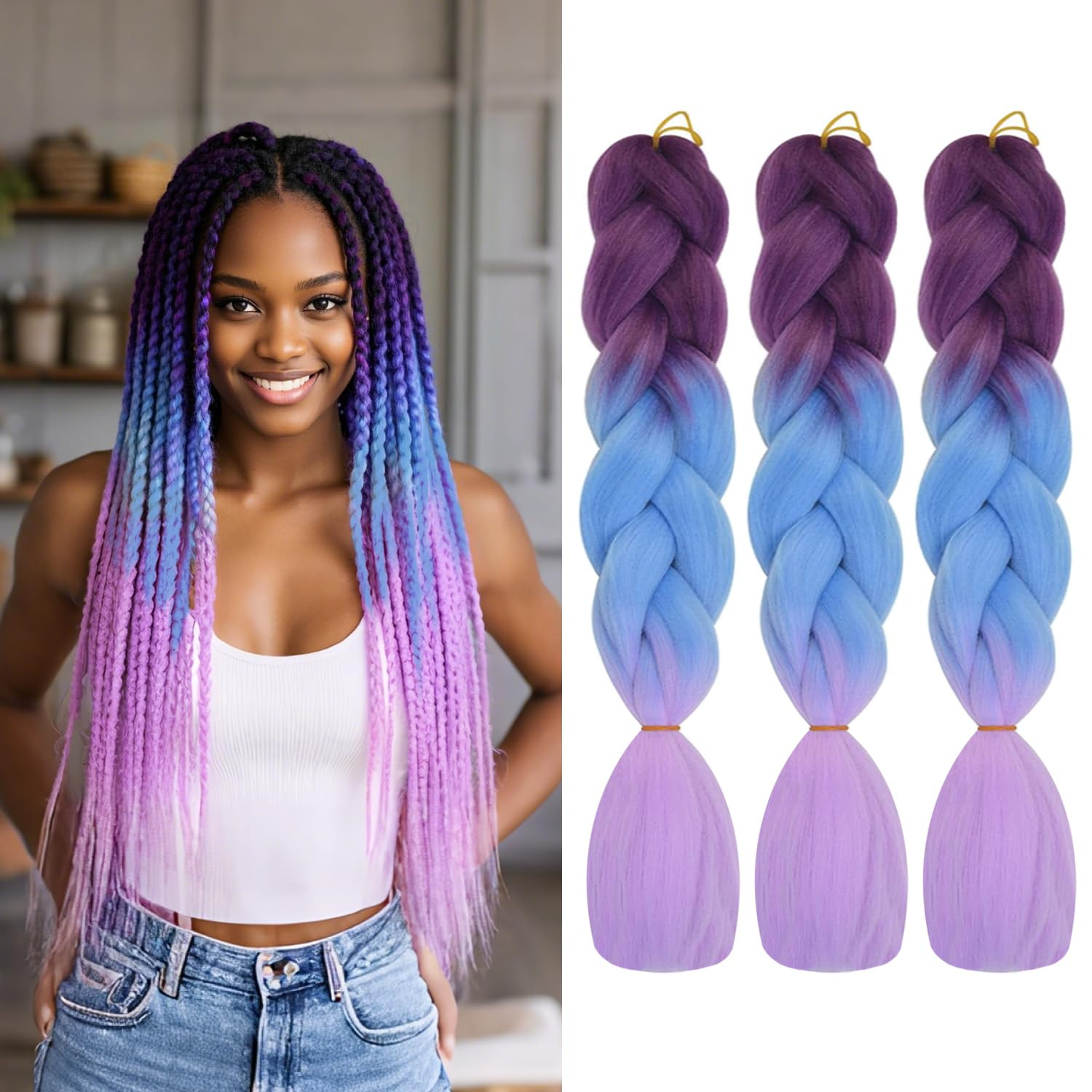3 Packs 24 Inch Ombre Braiding Hair High Temperature Synthetic Fiber Hair Extens