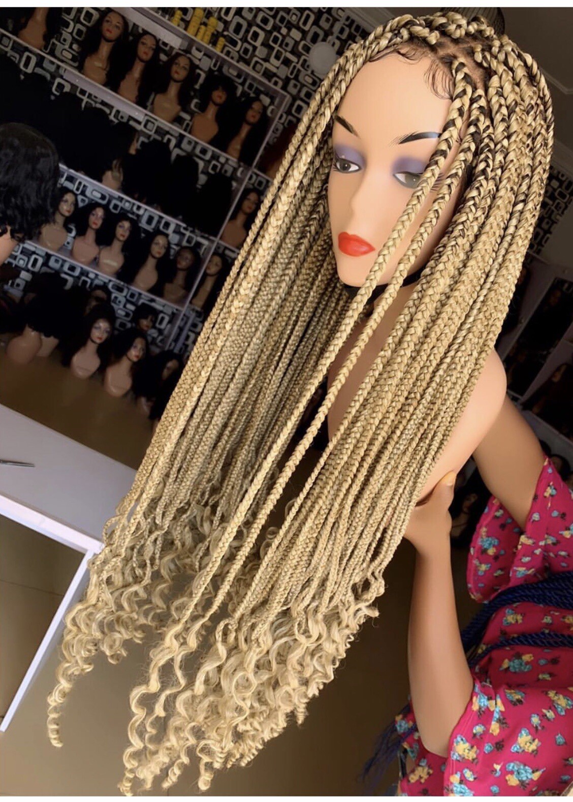 braided wig: Full Lace handmade Jumbo Box Braid wig.  PREORDER 3-4 Weeks