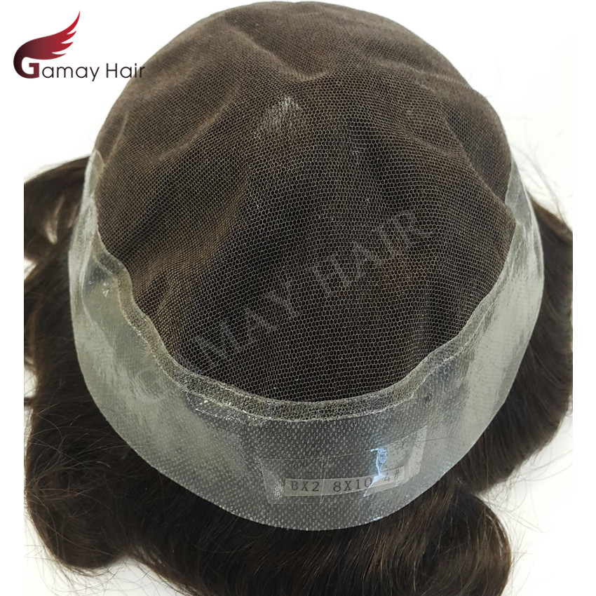 French Lace Front Mens Toupee Hairpiece Poly Skin Pu Hair Replacement System Wig