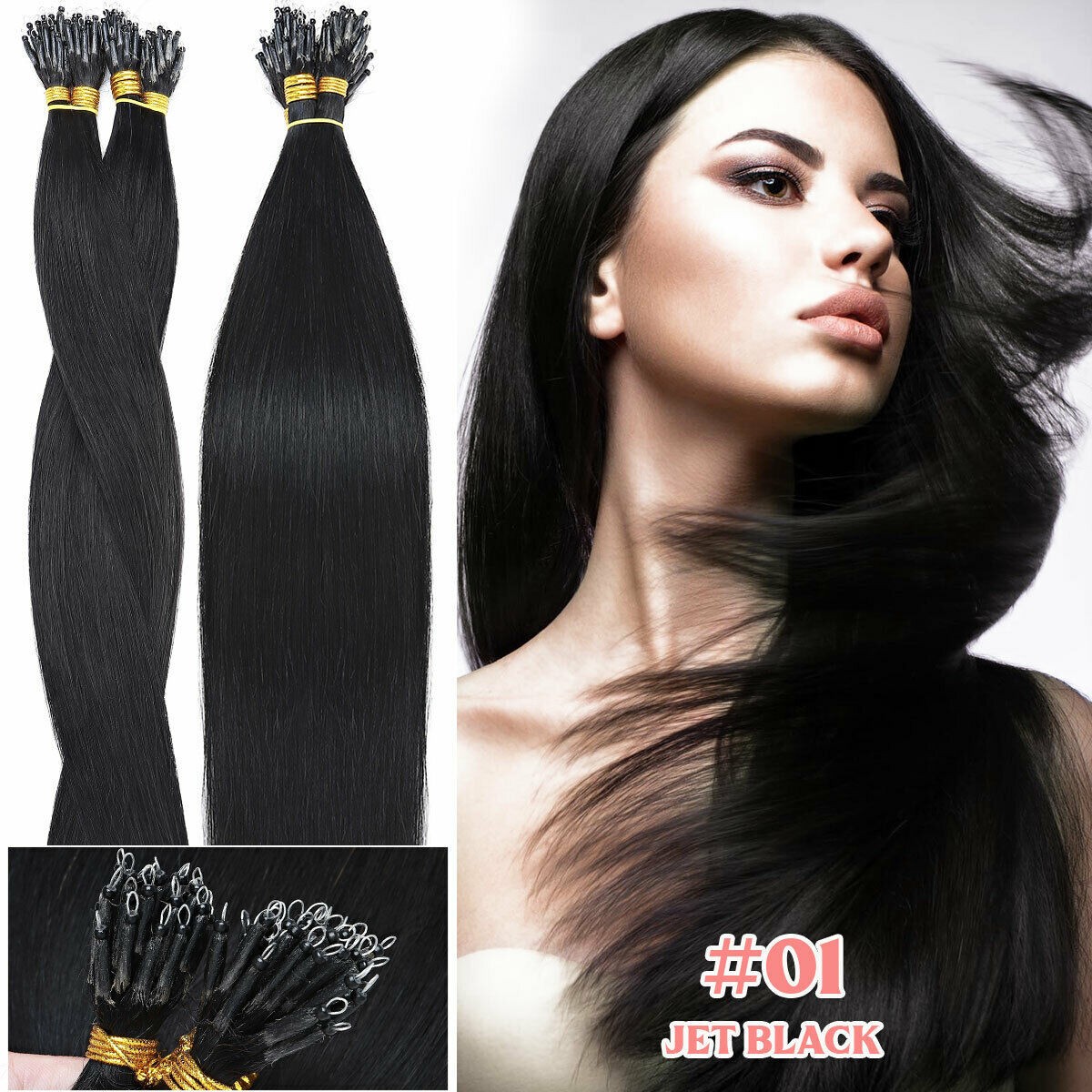 Nano Ring Hair Extensions Premium Remy Human Hair Micro Nano Bead Full HeadThick