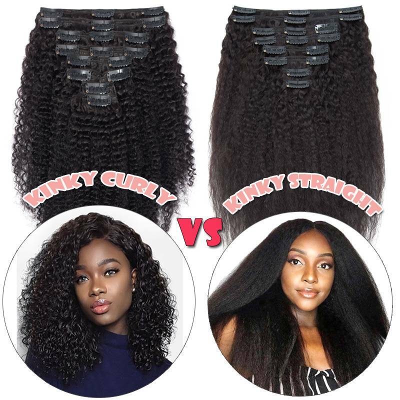 Yaki Straight Kinky Curly Clip In Remy Human Hair Extensions Full Head Thick US