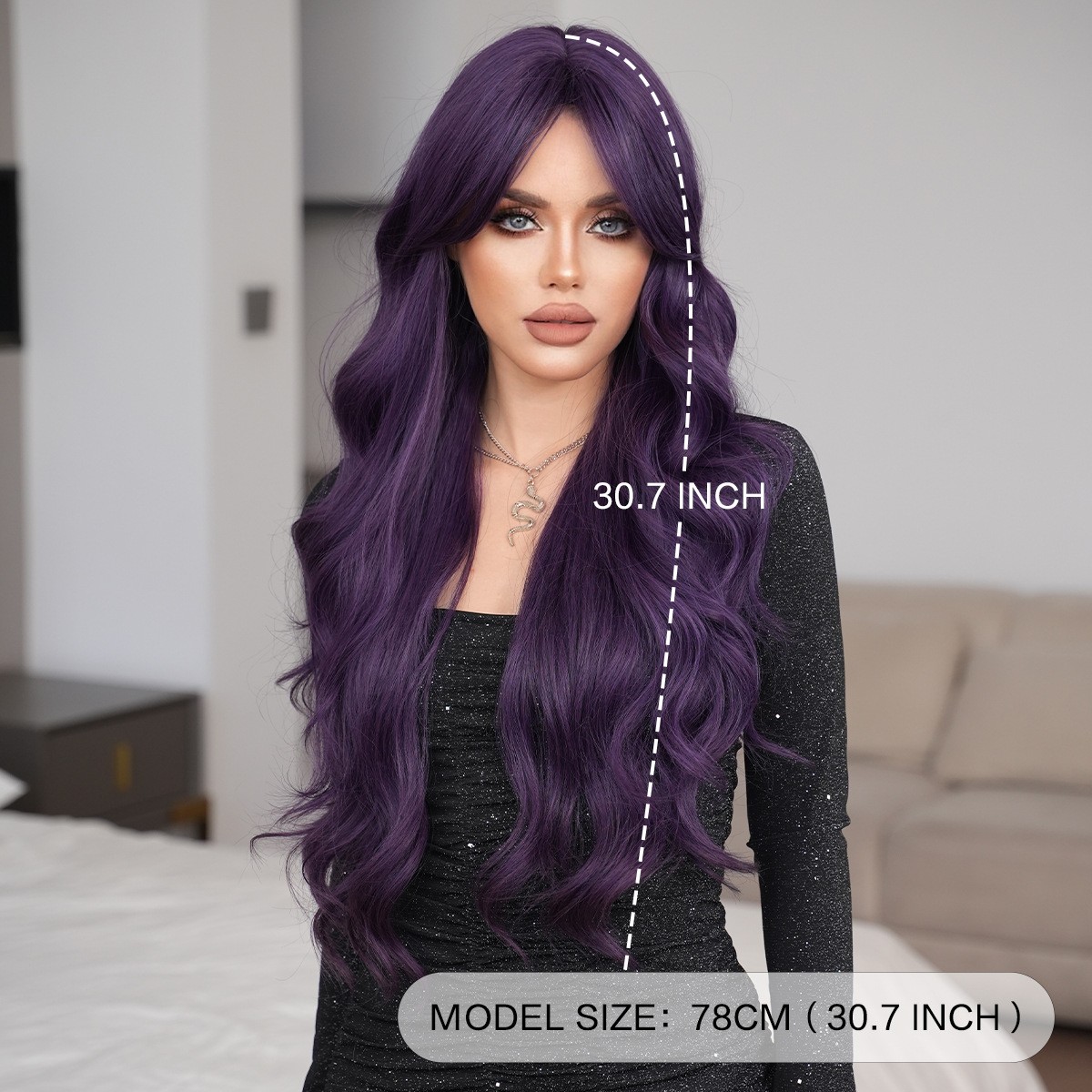 Dark Purple Long Wavy Wig Heat-Resistant Lolita Synthetic Hair Wigs for Women