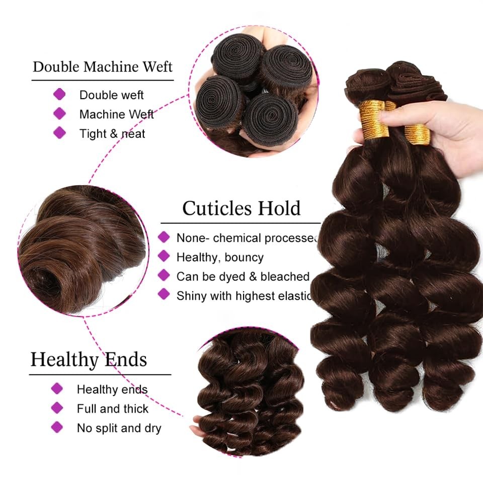Heumhrn 4 Brown Bundles Human Hair Chocolate Loose Deep Wave Bundles 20 20 20