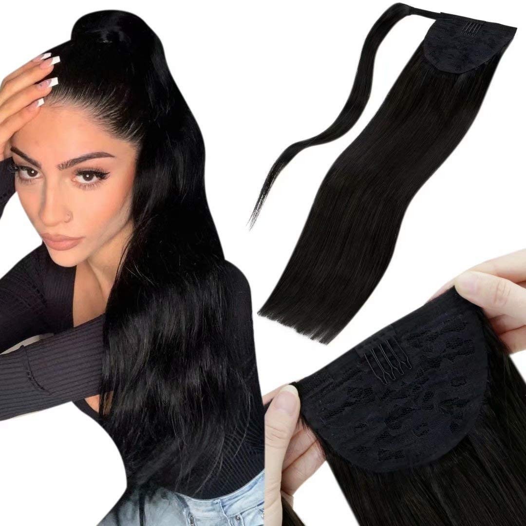 Ponytail Extension Claw Clip Long Thick Natural Remy Human Hair Multi Colors