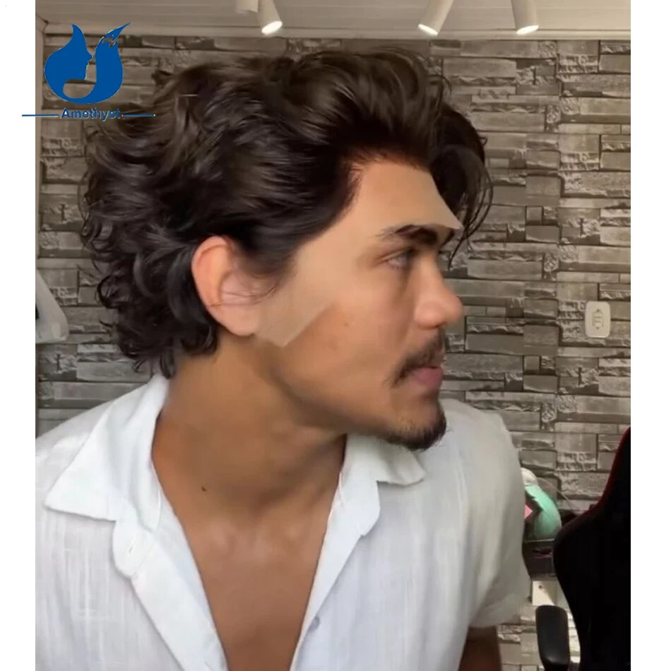 Prestyled Wave Short Pixie Cut Male Wig Human Hair Full Lace Curly Wig for Men