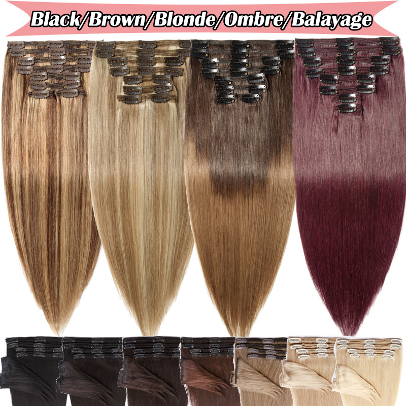 170G Real Thick Clip In Russian Remy Human Hair Extensions Double Weft Full Head