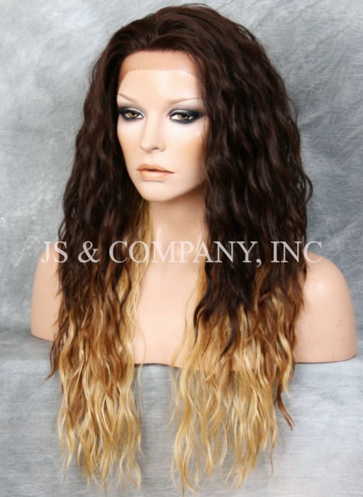 HEAT OK Full Human Hair Blend Lace Front wig Wavy Brown Blonde Tipped NUO GM432