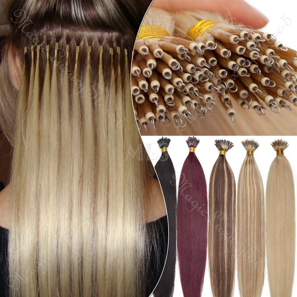 14″-26″ NANO Loop Ring Beads Indian Remy Nano Human Hair Extensions 150G US Ship