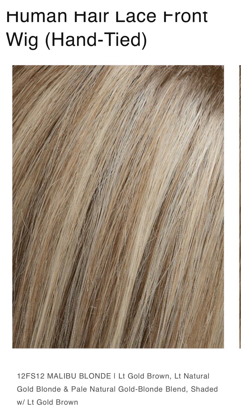 Jon Renau Blake Human Hair Lace Front Hand-Tied Wig 12FS12 Malibu Blonde Straigh