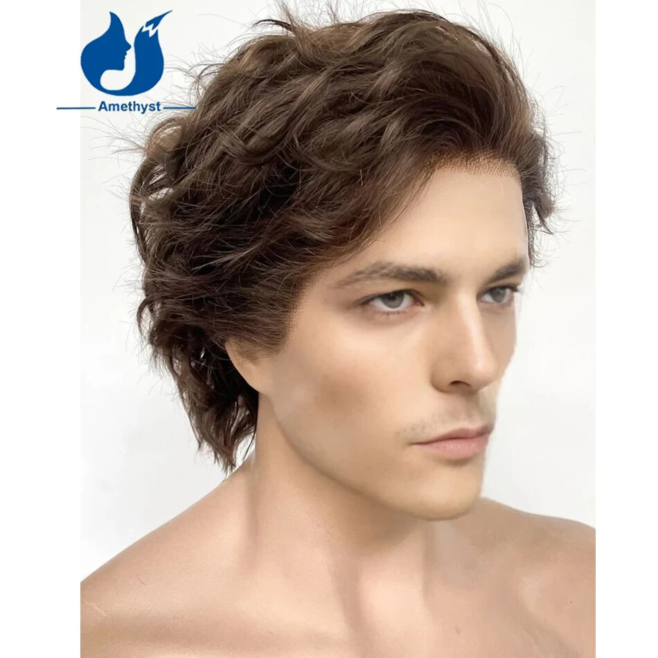 Dark Brown Wavy Men’s Wig Human Hair Short Bob Pixie Cut 13×6 Lace Front Wig