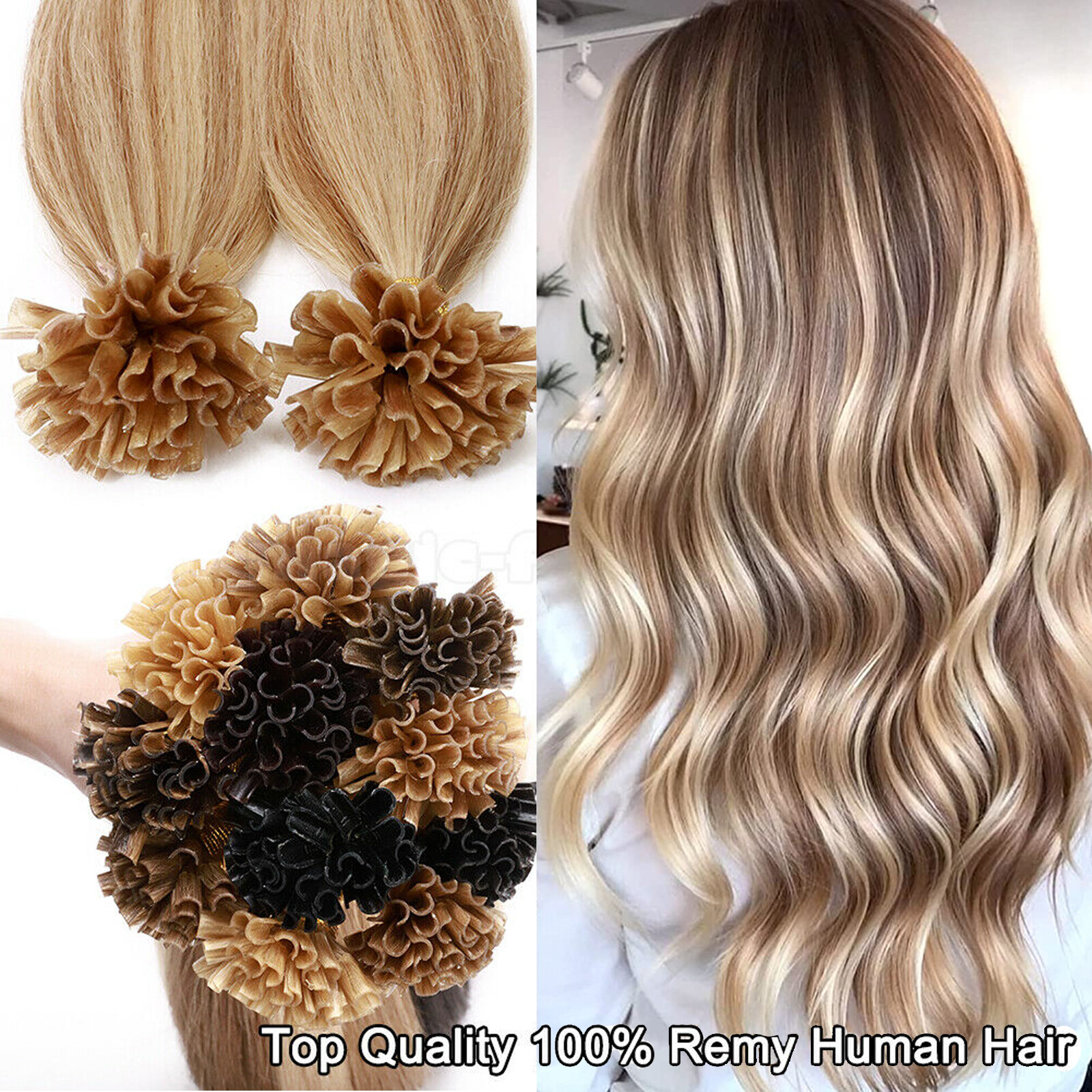 Keratin Bonded Nail U Tip Human Hair Extensions Cold Fusion Double Drawn Thick1g