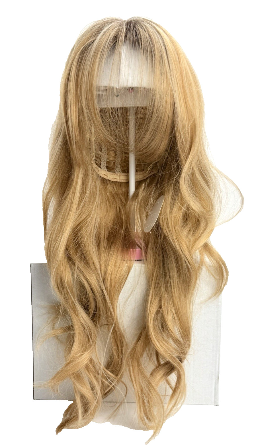 Wigyy Long 23″ Wavy Blonde Synthetic Wig Dark Roots Ombre Lace Part Adjustable