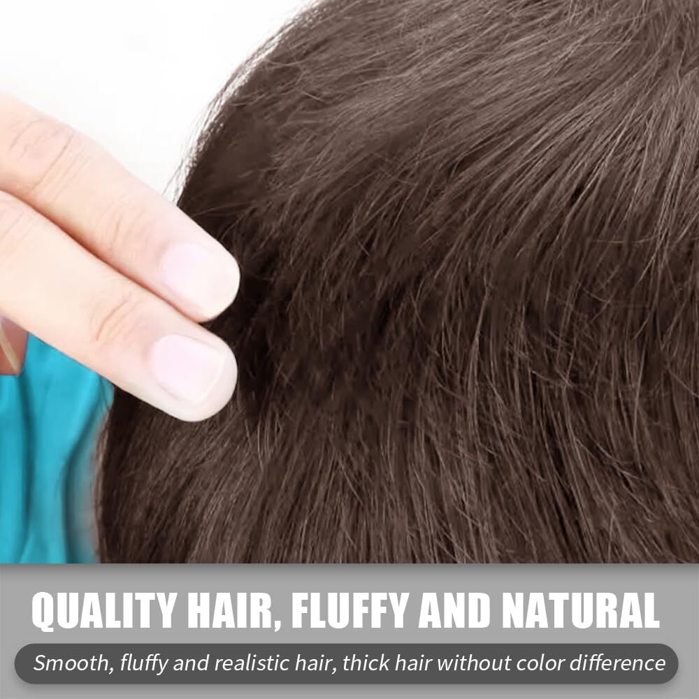 Men Brown Short Wigs Layered Natural Wavy Synthetic Hair Boys Male Wig Bangs USA