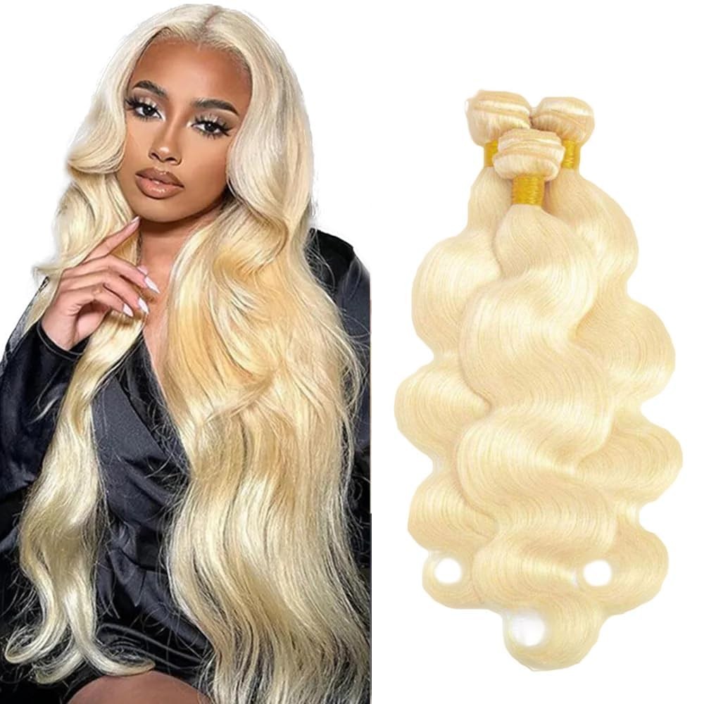 Aikebi Brazilian Human Hair Bundles 24 26 28 Inch Gold Blonde Color 613 Body