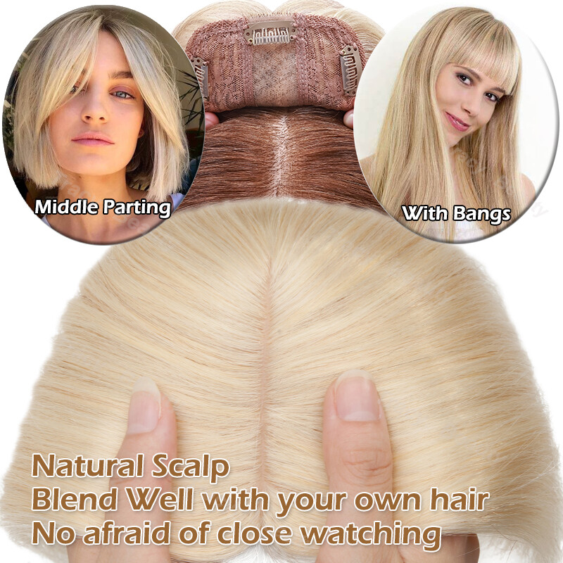 Premium 4 Clips Human Hair Topper REAL Women Hairpiece Top Frontal Coverage US